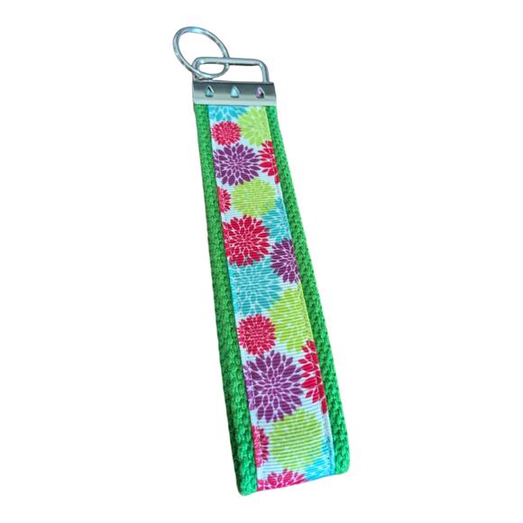 Floral Burst Keychain Wristlet Handmade Key FOB Bright Chrysanthemum Mum Flowers - Picture 5 of 5